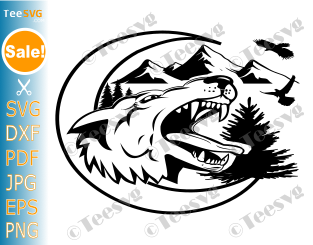 Wolf Moon SVG PNG CLIPART | Tribal Wolf Howling at the Moon SVG | Wolfpack SVG | Mountain Wild Animal T-Shirt Cricut .