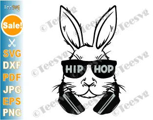 Hip Hop Bunny SVG PNG CLIPART Boy Hip Hop Easter SVG Cricut Shirt with Rabbit Sunglasses and HeadPhones .