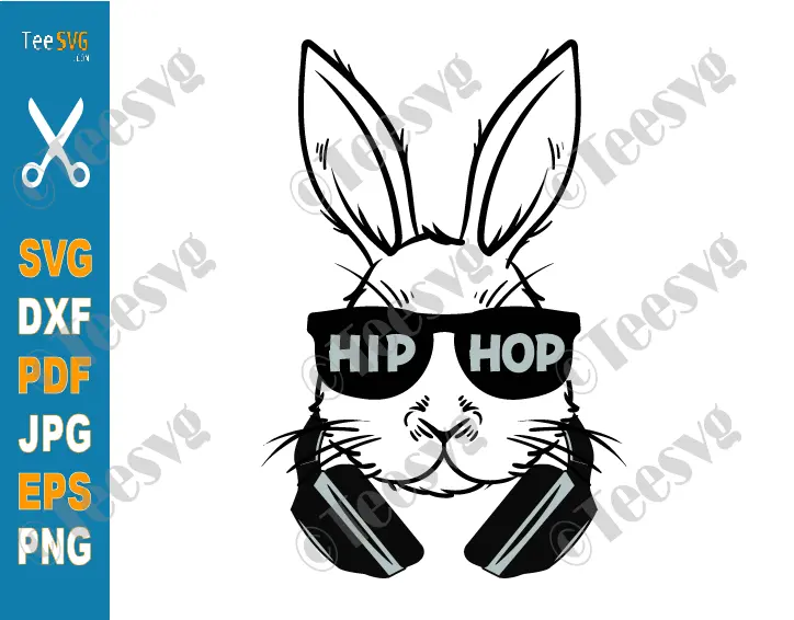 Hip Hop Bunny SVG PNG Easter Boy Cricut Shirt with Rabbit Sunglasses and HeadPhones