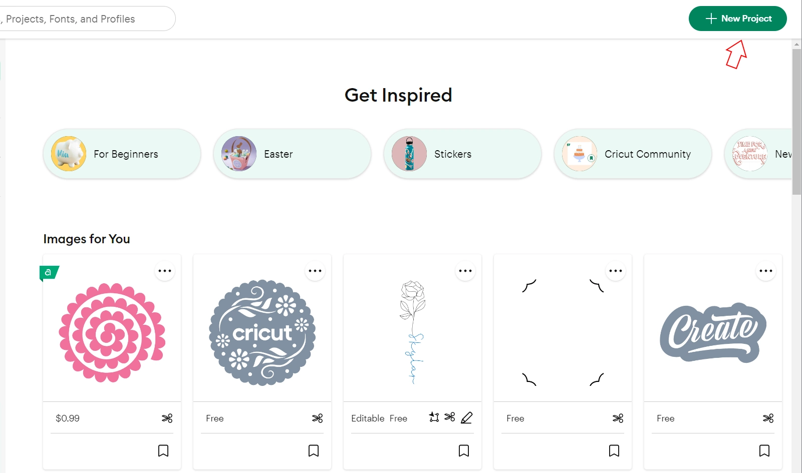 Open Cricut Design Space and click on the New Project button.