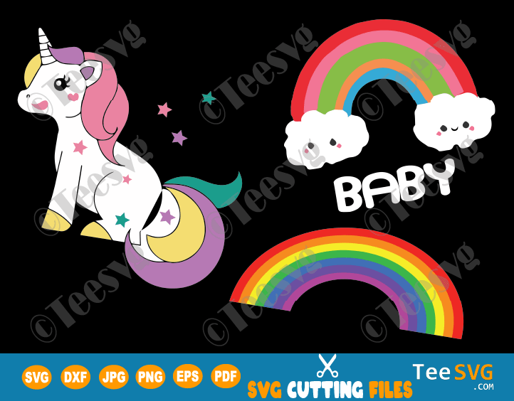 Rainbow SVG Bundle Rainbow Baby SVG with Clouds Rainbow Unicorn SVG PNG Clipart craft