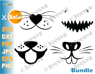 Download Funny Face Mask Svg Cut File Pattern Bundle Animal Dog Face Shark Smile Bunny Mouth Cat Whisker Design Teesvg