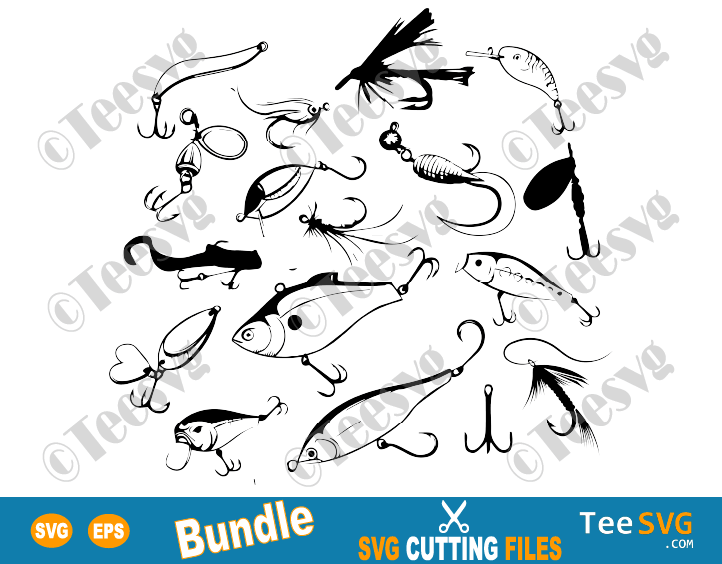 Fishing Lure SVG Bundle Fishing Hooks Vector Pattern Fly Fishing