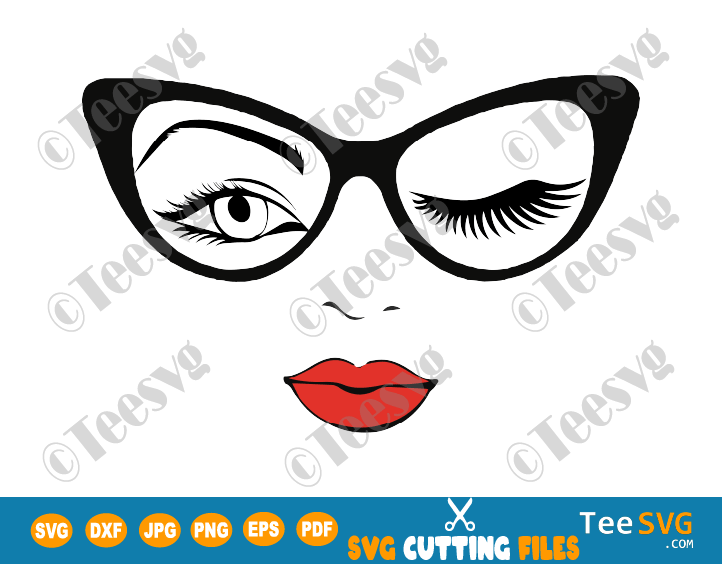 Download Woman Face Svg Winking Girl In Glasses Girl Face Cut File Cricut Eyes Sunglasses Winking Eyelash Wink Lashes Eye Png Teesvg Etsy Pinterest SVG, PNG, EPS, DXF File