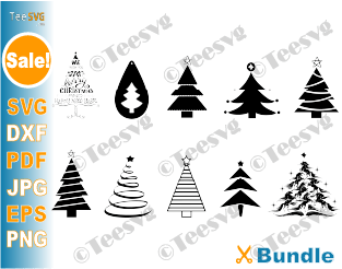 Christmas Tree SVG Cut File Cricut Clip art Bundle Merry Christmas Trees SVG Vinyl Xmas tree Outline Images Download black and white silhouette ornaments SVGs