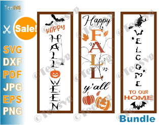 Happy Halloween Porch Sign SVG Bundle Fall yall Pumpkin Witches PNG Vertical Door Sign cut files signs Images clipart