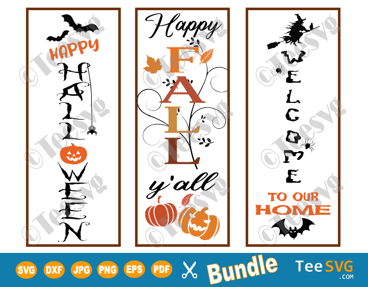 Happy Halloween Porch Sign SVG Bundle Fall yall Pumpkin Witches PNG Vertical Door Sign cut files signs Images clipart