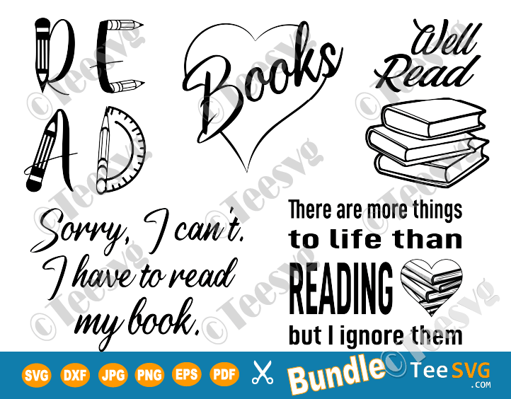 Reading SVG Files Bundle Bookish Librarian Teacher Clipart ...