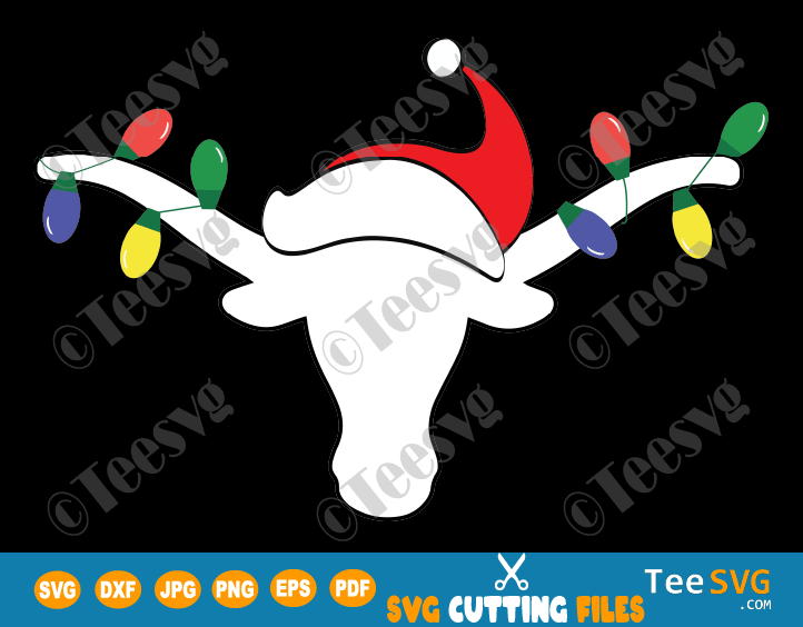 Download Longhorn Svg File White Longhorn With Christmas Lights And Santa Hat Png Horn Christmas Antlers Svg Longhorns Clipart Teesvg PSD Mockup Templates