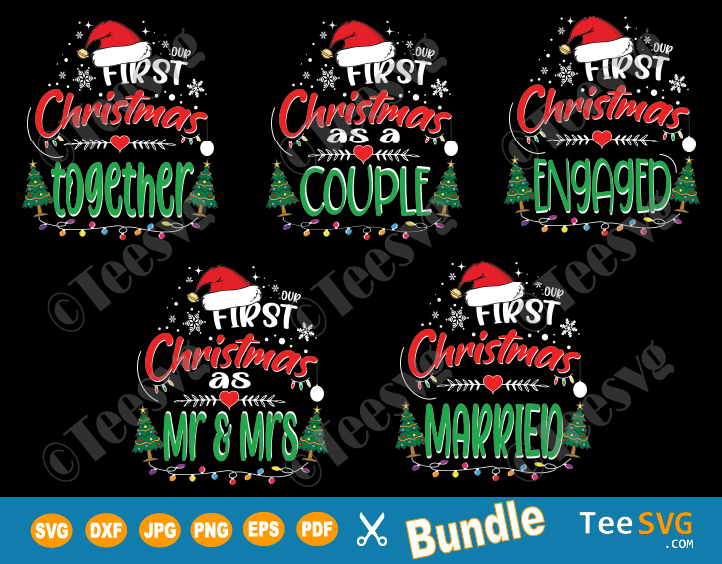 Our First Christmas SVG Files Matching Couples Bundle - 1st Christmas as a Couple Mr and Mrs Married Engaged and Together - Pajamas Shirts Ornamaent SVG 2020 2021 for Cricut Silhouette