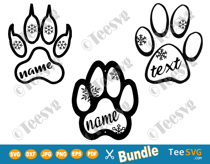 Pet Ornament SVG Bundle Christmas Dog Cat Name Monogram Puppy Kitten Paw Print Ornament SVG Clipart with snowflake DIY Custom Personalized Laser DXF for Ornaments