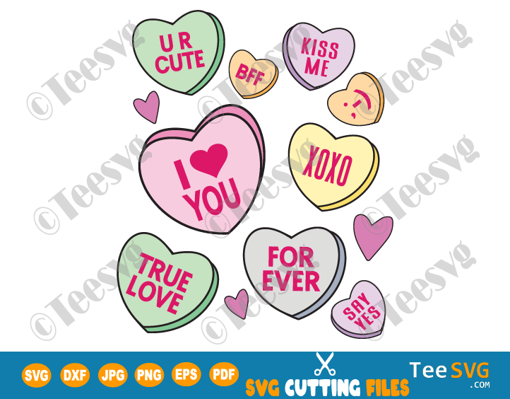 Candy Hearts SVG Valentine Lovers Conversation Hearts SVG Bundle Cute Kids  Valentines Day Candy Heart PNG Clipart Aesthetic Background Full Cup Wrap  SVG Vector Cricut Tumbler Gift, Teesvg