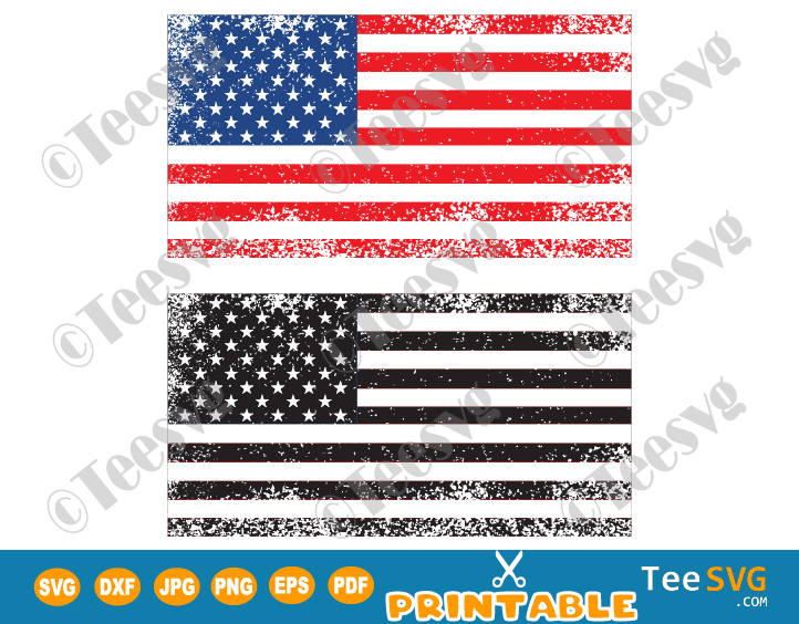 Distressed American Flag SVG Cut File Vertical Vector Clip Art USA US Stars Flag For Cricut Colored Black and white America United States Flags PNG Printable