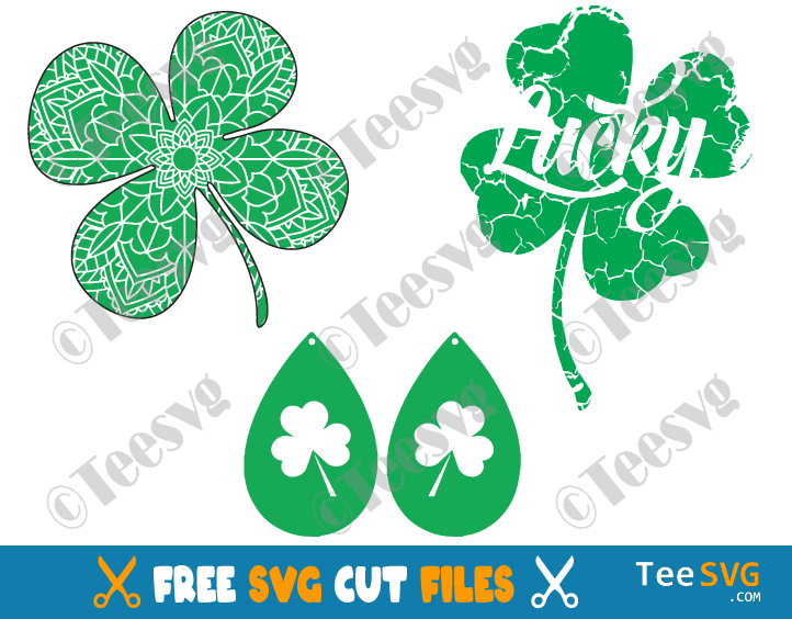 Shamrock SVG Free Bundle PNG | Clover Shamrock CLIPART Free Download | Saint Patrick's Day Mandala Earring Celtic Lucky Distressed Images Vector File  