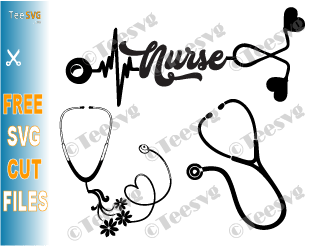 Stethoscope SVG Free Bundle Nurse Heart Floral Heartbeat Flower Tshirt Cricut Cut file Vector with name