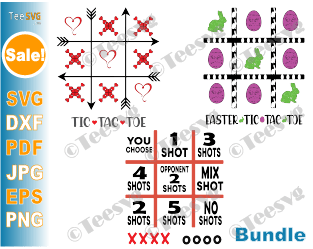 TIC TAC TOE SVG Bundle Shot Game, Easter and Valentine Day DIY Board Grid Bag Laser Cutting File Printable For Cricut Glowforge Bags Template Clipart