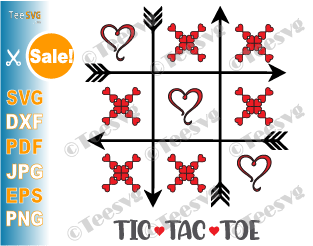 TIC TAC TOE Valentine SVG Cutting File Bags DIY Valentines Day Party Favors Heart TIC TAC TOE SVG Printable Template for Cricut