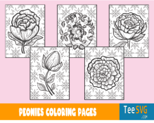 Peony Coloring Page Printable PDF (5 Pages) - Peonies File Download
