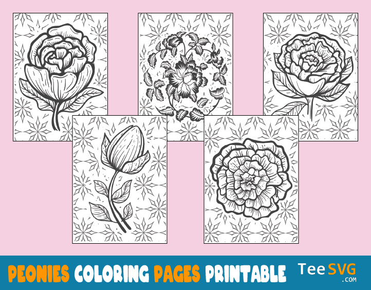 Peony Coloring Page Peonies Printable PDF File Download Floral Book Sheet Pages Drawing Flowers Patterns Pictures Template Gifts for Adults and Kids