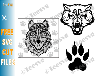 Wolf SVG Free Download Bundle Image Mandala Face Head Paw Print SVG File For Cricut Glowforge