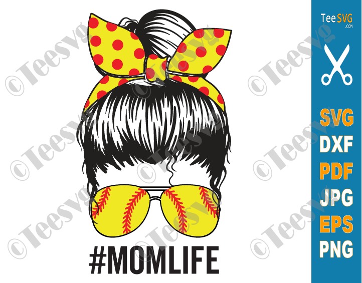 Mom Life Softball SVG PNG Messy Bun Shirt Designs Softball Mom SVG Files Softball Mom Sublimation Tumbler Design