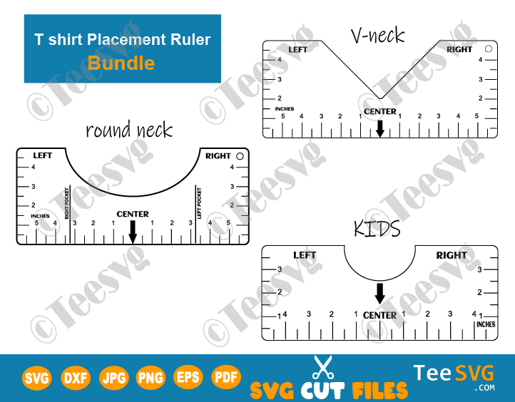 T shirt Ruler Bundle Pack SVG Round Neck V-neck and Kids T-shirt Alignment Ruler SVG DIY T shirt Placement Ruler Guide SVG