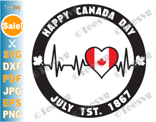 Happy Canada Day SVG Files 2021 Heartbeat Canadian Flag PNG July 1st 1867