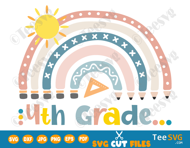 Back To School Svg 4th Grade Boho Rainbow Teacher Student Kids Fourth