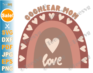 Boho Cochlear Mom SVG PNG, Cute Deaf Pride, Rainbow, Cochlear Implant Hears Mother, Hearing Loss Awareness, Cricut Files