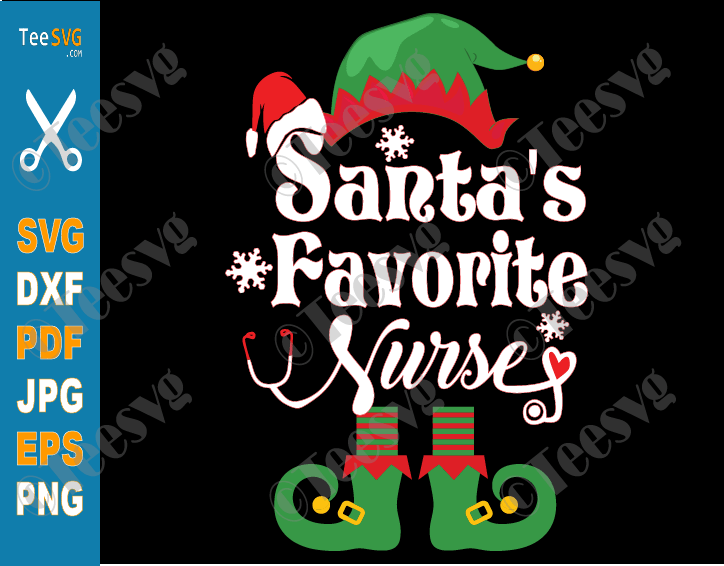 Santa's Favorite Nurse SVG Elf Hat Santa Claus Stethoscope Heart Snowflakes Merry Christmas SVG PNG DXF Cuttable Silhouette Cricut File