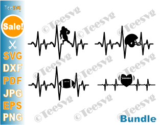 Football Heartbeat SVG Bundle American Football Player Helmet Ball Heart Life Graphic Crafts Sports PNG File for Shirts