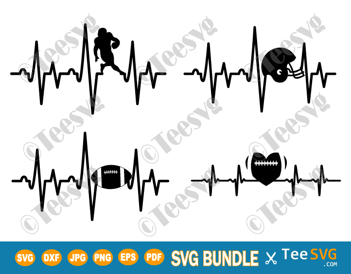 Football Heartbeat SVG Bundle American Football Player Helmet Ball Heart Life Graphic Crafts Sports PNG File for Shirts