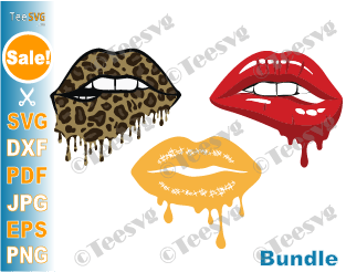 Lips Dripping SVG PNG Bundle Gold Leopard Red Lipstick Mouth Silhouette Cricut