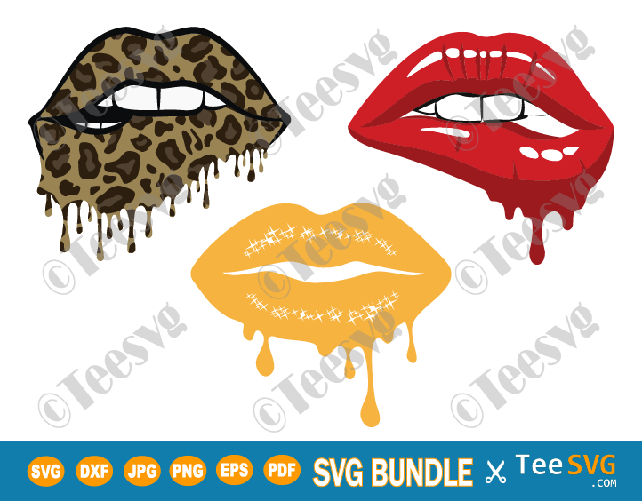 Lips Dripping SVG PNG Bundle Gold Leopard Red Lipstick Mouth Silhouette Cricut