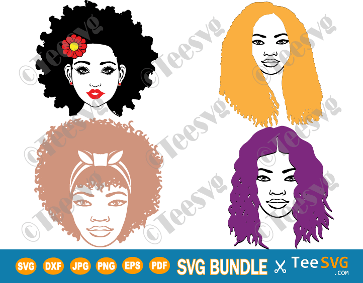 Natural Hair SVG Bundle Afro Woman Black Girl Curly Hair African American Women Art