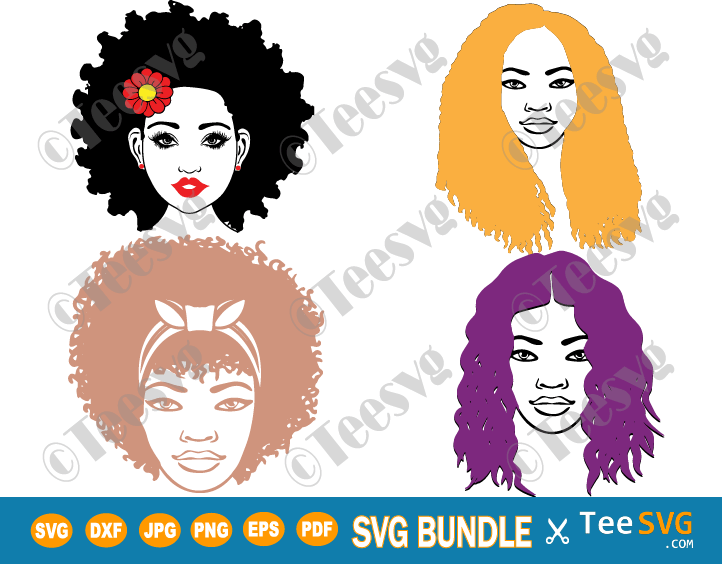 Natural Hair SVG Bundle Afro Woman Black Girl Curly Hair African