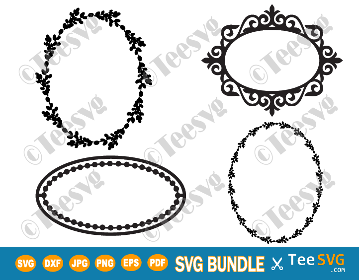 Oval Frame SVG Bundle Monogram Frame SVG PNG Floral Decorative Icon Flower Wreath Cricut Vector