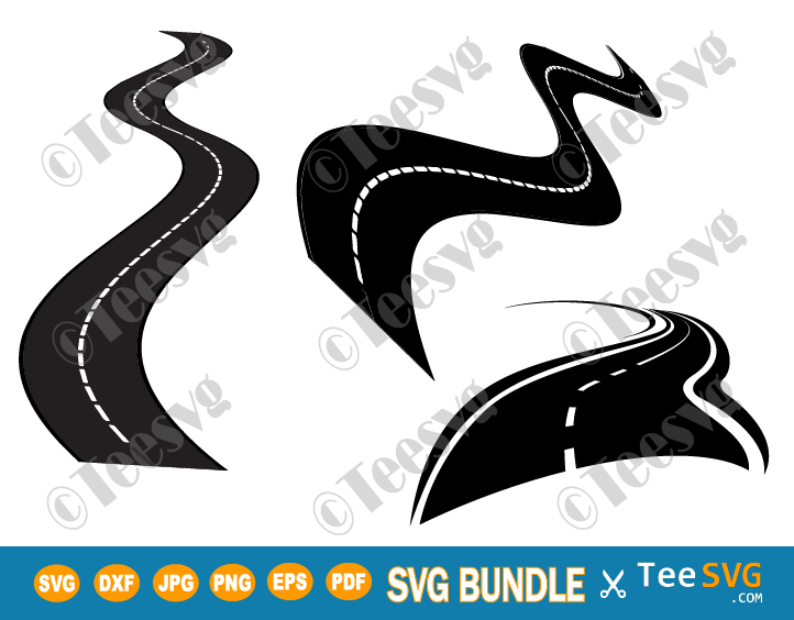 Road SVG Image Road Trip SVG Road Signs Bundle Icon Curved Highway Vector Clip art Black and White Long Wavy Road File