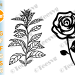 Long Stem Rose SVG , Rose Flower , Mothers Day svg, Flower SvG, Rose cricut  svg cut file,SVG Rose Vector, Black And White, Clip Art CNC