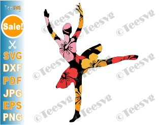 Cute Ballerina Silhouette SVG Ballerina PNG CLIPART Floral | Ballet Flowers | Colorful Dancer Girl Dance Mom Outline Vector