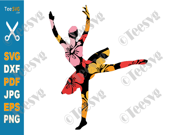 Ballet SVG, Colorful Flower, Girl Ballerina Silhouette SVG, Ballet Silhouette SVG, Ballet Dancer SVG, Dance Mom SVG
