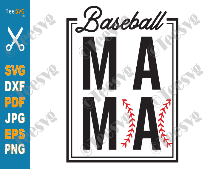 Baseball Mama Svg, Baseball Mom Shirt Svg Cuttable & Printable White Design  with Red Stitch, for Cricut, Silhouette, Iron on, Sublimation