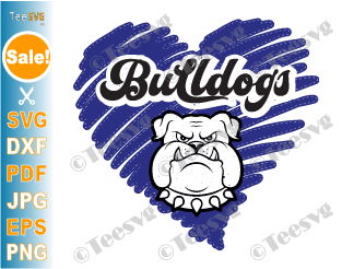 Bulldogs SVG Design Image PNG CLIPART, Blue Heart Scribble, School Pride Mascot Face Vector Sublimation Graphic Silhouette Cricut File