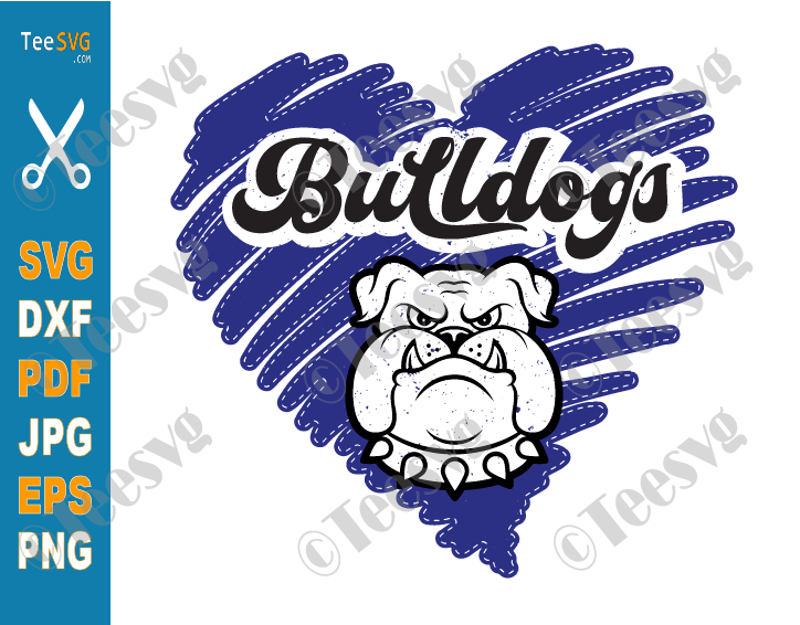 Bulldog SVG Bulldogs Clipart Blue Heart Scribble SVG School Pride 