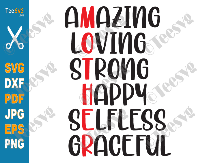 Mom Definition SVG Mother’s Day Mother Amazing Loving Strong Happy Selfless Graceful Cut Files For Cricut & Silhouette PNG
