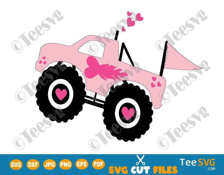 Monster Truck Images Clipart SVG PNG for Girl | Pink Layered Monster Jam Shirt Graphic Designs Sublimation | Girly Grave Digger Cricut Vector Cut Files