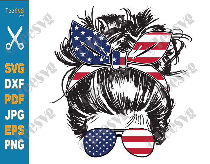 Mom 4th of July SVG PNG CLIPART | Patriotic Mom Messy Bun SVG | American Mama | Mommy USA Flag | Mom Life Fourth July Shirt Design