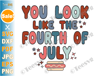 Patriotic SVGS | Fourth of July Shirt SVG PNG CLIPART | You Look Like The 4th of July SVG Hot Dog | Retro America Independence day Cricut Design