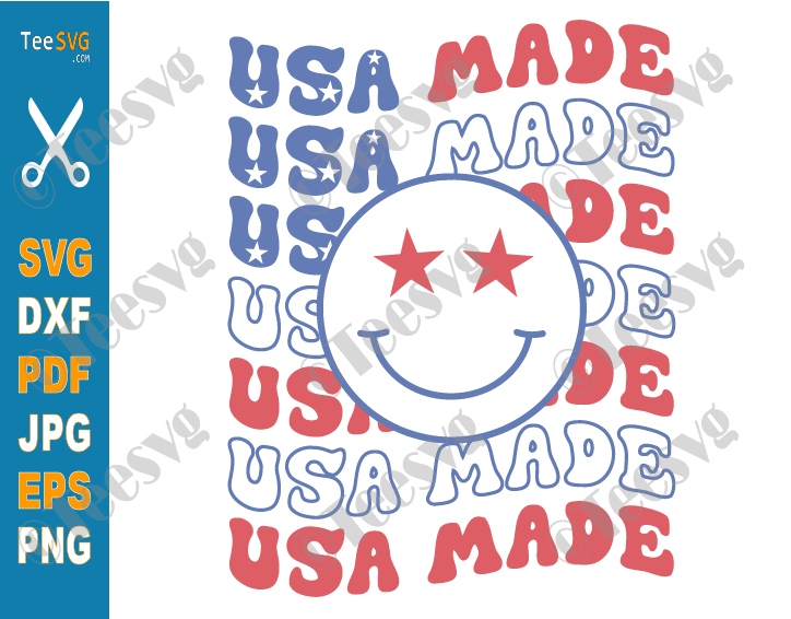 Made in The USA PNG SVG CLIP ART | Smiley Face 4th of July shirts SVG | Independence Day Fourth of July Star America Design