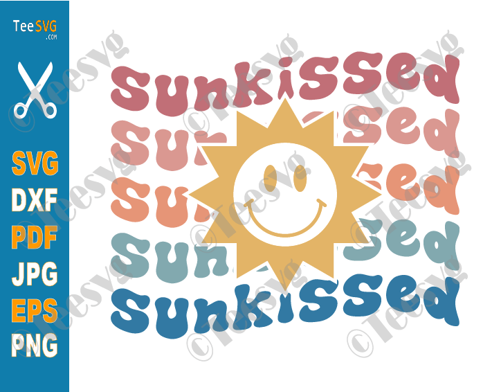 Summer Clipart Images | Sunkissed SVG PNG | Retro Summer SVG | Smiley Face Sun | Vacay Vibes Vacation Shirt Design